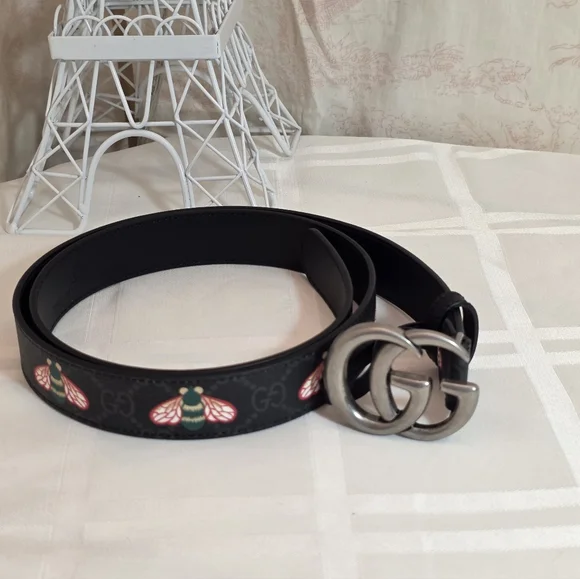 Gucci GG Marmont Black Belt with Bee Print Unisex Size 95. With COA - Picture 5 of 7
